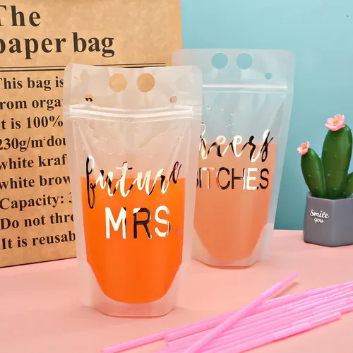Miniatura 6 de Patelai 16 vasos para bebidas de despedida de soltera con pajilla, bolsas desechables de jugo de 17 onzas, vasos desechables para bodas y despedidas