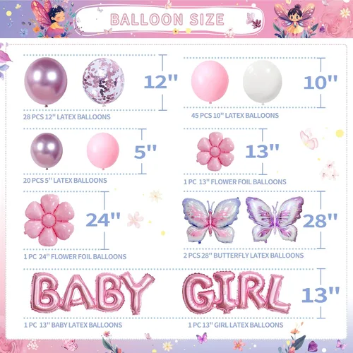 Miniatura 3 de 126 decoraciones de mariposa para baby shower para niña, 4 cajas de globos de mariposa, globos de papel de aluminio de mariposa, flor, "Una pequeña
