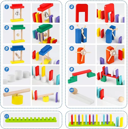 Miniatura 2 de Juego de 600 piezas de dominó para niños, bloques de construcción de dominó de madera, 6 colores a granel juegos de fichas de dominó con 26 bloques