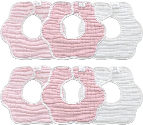 Miniatura 11 de MUKIN Toalla babeante para bebé, baberos a presión, baberos de muselina, paquete de 6, ajustable, algodón suave Gradiente Rosa