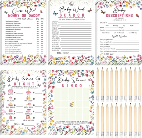 Miniatura 21 de Yinder 145 tarjetas de actividades para juegos de baby shower con 20 lápices, incluye descripción de bingo para bebés y deseos, adivina quién es
