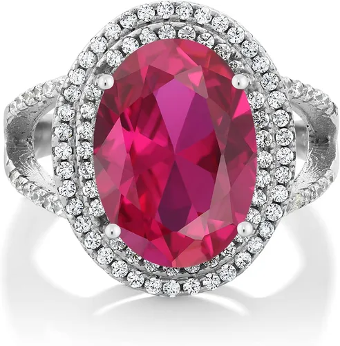 Miniatura 19 de Gem Stone King Anillo de piedra preciosa y piedra natal de 5-10 quilates para mujer Plata de ley 925 Ovalado 14X10MM Anillo de boda