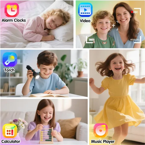 Miniatura 5 de Cosjoype Reloj inteligente para niños, regalos para niñas de 5 a 12 años, 24 juegos de rompecabezas, cámara de video HD, reproductor de música