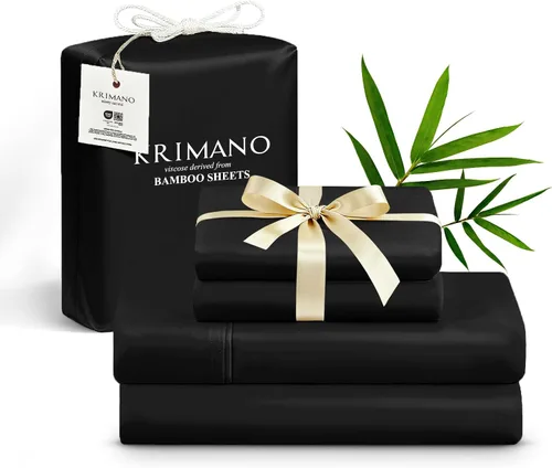 Miniatura 12 de Juego de sábanas tamaño King, sábanas de viscosa de bambú para cama, juego de 4 piezas, 100% viscosa derivada de bambú, lujo sedoso y refrescante