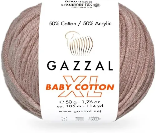 Paquete de 2 (madeja) Gazzal Baby Cotton XL, 50% algodón suave, 50% acrílico, cada bola de 1.76 onzas / 114 yardas (344.5 ft), hilo de tejer, hilo