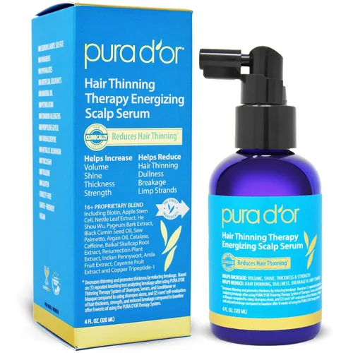 Miniatura 10 de PURA D'OR Suero avanzado para el cabello y el cuero cabelludo, para adelgazamiento del cabello con triple péptido de cobre, cafeína, mezcla