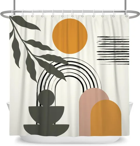 Miniatura 11 de Cortina de ducha moderna y bohemia, cortinas de ducha minimalistas estéticas azules de mediados de siglo para baño, cortinas de baño impermeables