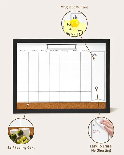 Miniatura 3 de Calendario de borrado en seco para pared, pizarra magnética de borrado en seco de 13 x 17 pulgadas, pizarra de borrado en seco y tablero de Blanco