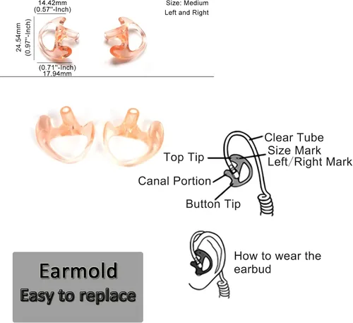 Miniatura 5 de HYS Receptor/escucha de 0.098 in solo auricular de tubo acústico de vigilancia hombro con un par de auriculares medianos (izquierdo y derecho)