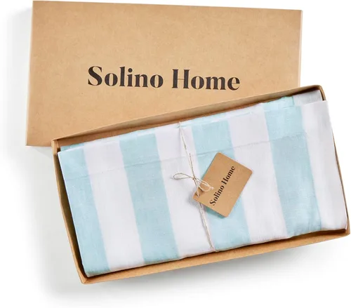 Miniatura 6 de Solino Home Mantel cuadrado de lino de 52 x 52 pulgadas, a rayas cabaña, 100% lino puro, color aguamarina y blanco, lavable a máquina para verano