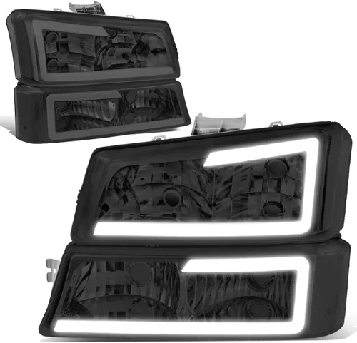Juego de faros delanteros y defensa DNA MOTORING HL-LB-CSIL03-SM-CL1 con lentes ahumados 3D LED DRL compatible con 03-06 Silverado 1500-3500 /