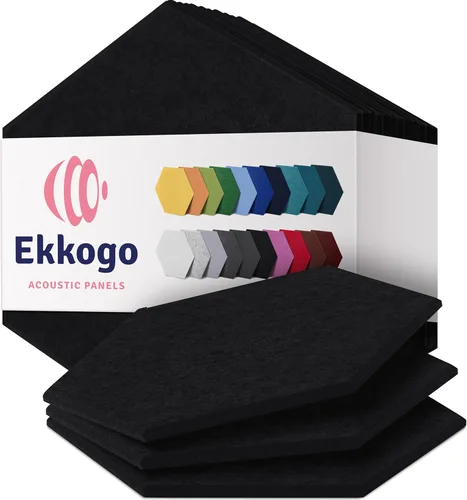 Paneles insonorizantes de alta densidad para pared, forma hexagonal, paquete de 12 unidades de 14" x 12.1" x 0.4", color negro intenso Negro profundo