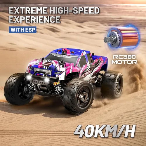 Miniatura 2 de Auto de control remoto rosa para niñas, autos a control remoto rápidos para niñas, camión monstruo a escala 1:18 con 40+ KM/H Speed 4WD Off-Road RC