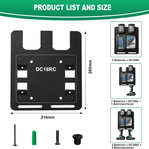 Miniatura 2 de Soporte de pared para baterías y cargadores Makita, para cargador DC18RC, para batería Makita de 18 V 14.4 V, soporte estable de 2
