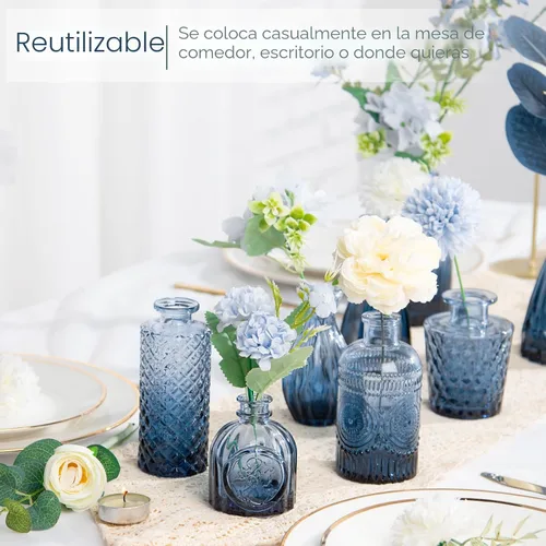 Miniatura 4 de TBWIND 12 piezas de jarrones de vidrio azul para brotes, jarrones pequeños para flores, perfectos para centros de mesa en fiestas, baby showers