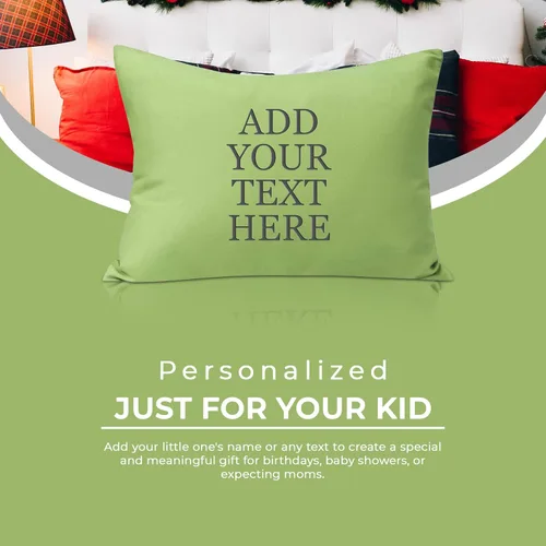 Miniatura 4 de Funda de almohada personalizada para niños pequeños, 14 x 20 pulgadas, microfibra súper suave con cierre de sobre, verde saga