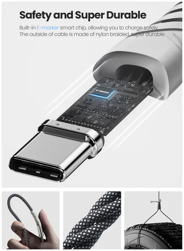 Miniatura 3 de Fasgear Cable USB C a USB C de 100 W – Paquete de 3 cables USB 2.0 tipo C a tipo C PD de 3 pies y 6 pies y 10 pies de carga rápida de ángulo recto