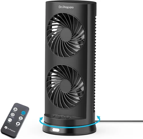 DR.PREPARE Ventilador de escritorio USB Ventilador de torre de enfriamiento con control remoto, ventilador oscilante portátil de motor DC, 3