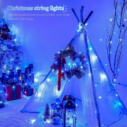 Miniatura 4 de 100 luces LED de Navidad, 33 pies, luces de cadena extensibles de 8 modos, impermeables para exteriores, luces de hadas parpadeantes enchufables