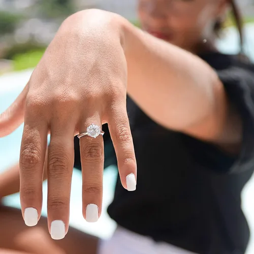 Miniatura 2 de 3 Ct CZ Solitaire - Anillo de compromiso de plata de ley y chapado en oro blanco - Talla 4-9 - Anillos de aniversario
