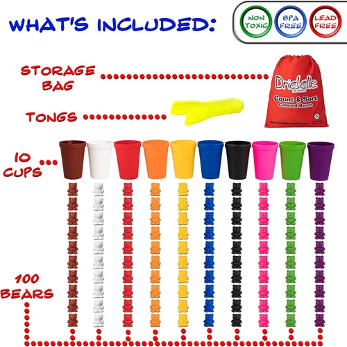 Miniatura 4 de Driddle Osos coloridos para contar con tazas a juego, 100 osos, juguete de aprendizaje de reconocimiento de clasificación, cuenta y color para niños