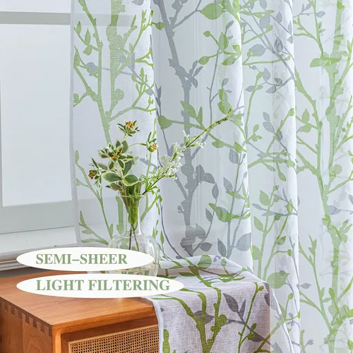 Miniatura 3 de Luvyohmee - Cortinas blancas y grises de 63 pulgadas de largo, 2 paneles, cortinas semi transparentes para ventanas para sala de estar/dormitorio