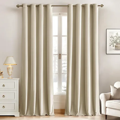 MIULEE - Elegantes cortinas de terciopelo, beige, con ojales, aislamiento térmico, insonorizadas y de oscurecimiento, decoración clásica para sala