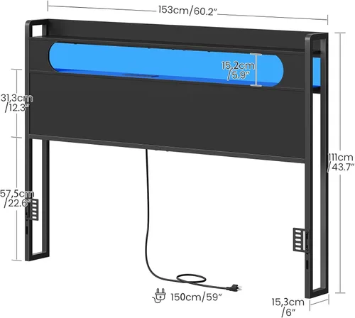 Miniatura 3 de CHOEZON Cabecera tamaño Queen con almacenamiento, solo con estación de carga y tira LED, cabeceros resistentes, adaptadores de marco de metal
