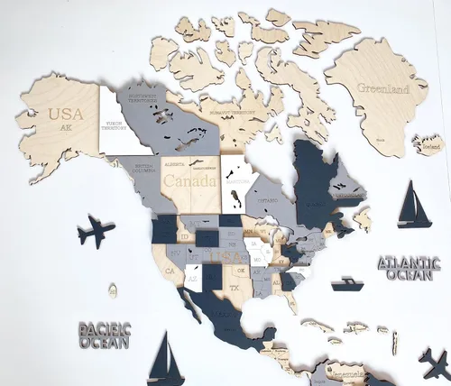 Miniatura 8 de Mapa del mundo de madera, arte 3D, decoración de pared grande, tamaño (M, L, XL) Idea de regalo para cualquier ocasión, arte de pared para el hogar