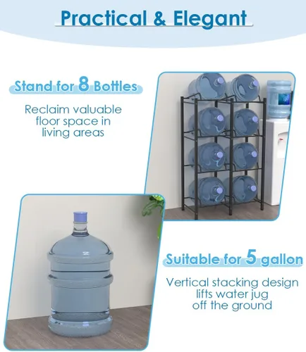 Miniatura 3 de mocomax Soporte para jarra de agua de 5 galones, soporte desmontable para botella de agua de 8 botellas, soporte para jarra de agua de 4 niveles