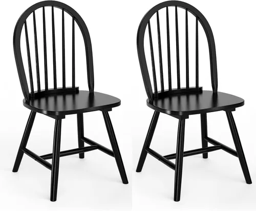 HAPPYGRILL Juego de 2 sillas de comedor de madera, sillas Windsor vintage sin brazos, sillas de comedor de cocina con respaldo, color negro