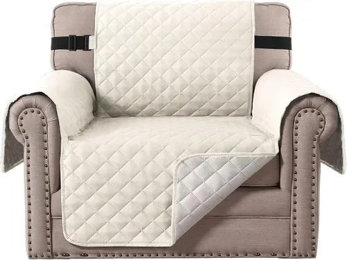Miniatura 75 de H.VERSAILTEX Funda de sofá resistente al agua para sofá de 3 cojines, reversible, protector de muebles acolchado con correa elástica, funda de sofá