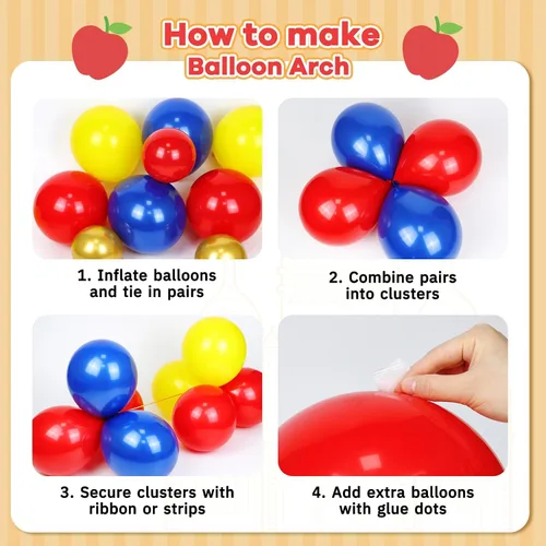 Miniatura 3 de Kit de guirnalda de arco de globos rojos, azules y amarillos, 131 piezas para decoraciones de fiesta de cumpleaños