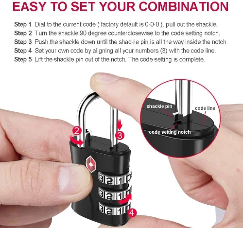 Miniatura 5 de ZHEGE Cerraduras de equipaje, cerraduras aprobadas por la TSA, cerradura de cremallera de 3 esferas con cable (31.5 in) para maletas, mochila