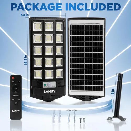 Miniatura 8 de LANGY Farolas solares impermeables para exteriores, sensor de movimiento de 6500 K del atardecer al amanecer con control remoto, luz LED
