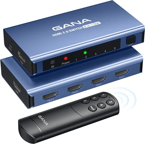 Miniatura 10 de Conmutador HDMI 5 en 1 salida 4K@60Hz, GANA conmutador divisor HDMI con control remoto, caja hub conmutador HDMI 2.0 de aluminio para 3D, HDCP2.2