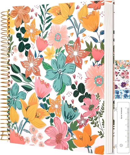 Miniatura 11 de CAGIE Cuaderno en espiral de tapa dura 8.5 x 11, cuaderno en espiral floral de 200 páginas con bolsillos, cuadernos encuadernados en espiral grandes