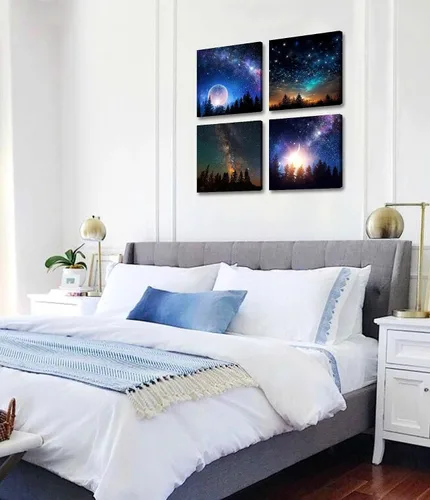 Miniatura 4 de DJSYLIFE Decoración de pared de galaxia para habitación de niños, lienzo de arte de pared, nebulosa colorida, pintura cósmica estrellada, póster