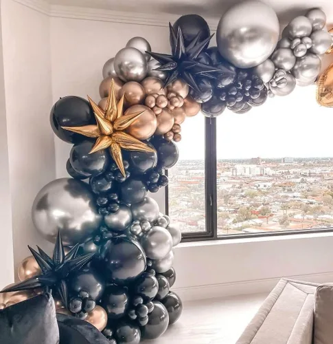 Miniatura 7 de 50 globos de aluminio negro con forma de cono de estrella grande de 26 pulgadas, globos de Mylar de estrella de explosión negra de 12 puntos 3D
