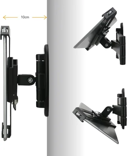 Miniatura 6 de Soporte de pared para tableta, brazo giratorio ajustable, cerradura de seguridad antirrobo y llave, plegable, rotación 360°, negro