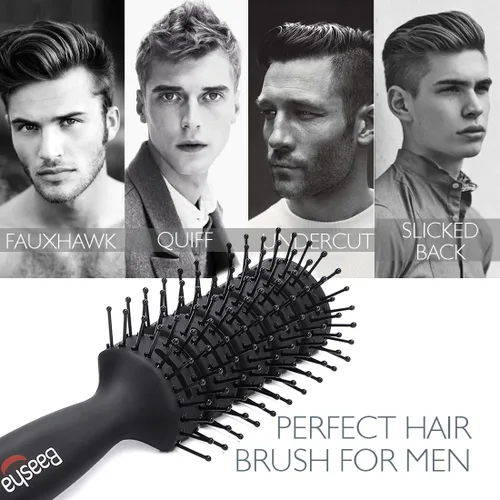 Miniatura 4 de Baasha Cepillo para el cabello, cepillo ventilado para secar con soplado, cepillo de pelo corto para hombre con cerdas con punta de bola, mejor