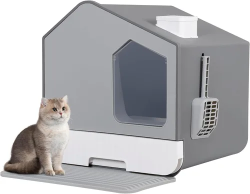 Miniatura 8 de Caja de arena grande cerrada para gatos con alfombrilla y cuchara de arena cubierta para gatos, inodoro inodoro inodoro antisalpicaduras