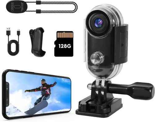 4K Cámara de acción mini ponible, cámara corporal de 128GB con accesorios magnéticos, alta capacidad de batería para 2H de tiempo de video, apta
