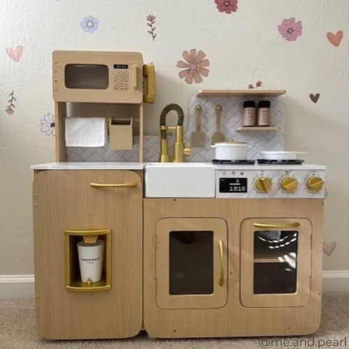 Miniatura 7 de Teamson Kids Little Chef Cyprus - Juego de cocina de juguete para niños pequeños con 14 accesorios, juego de cocina de juguete de madera para niños