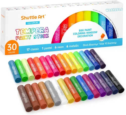 Miniatura 10 de Palos de pintura al temple de 30 colores sólidos para niños con 1 almohadilla de dibujo, secado súper rápido, no tóxico, funciona muy bien en papel