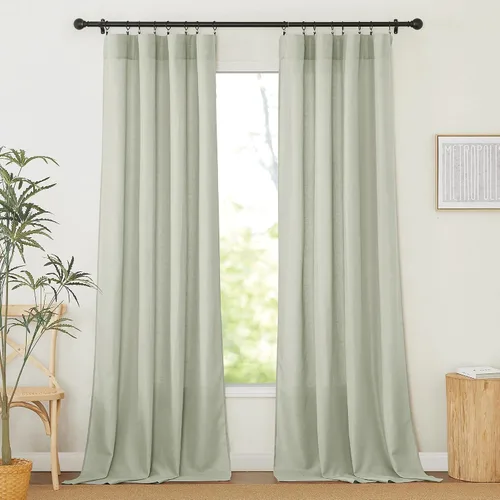 Miniatura 13 de RYB HOME - Cortinas de lino natural de 36 pulgadas de largo, juego de 2 paneles - Cortinas tejidas de lino suaves y transpirables, cortinas ligeras