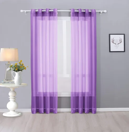 Miniatura 19 de Interior Trends Ariana - Juego de 2 cortinas de gasa transparente totalmente cosida con ojales (63 pulgadas de largo, beige)