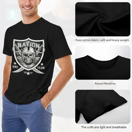 Miniatura 5 de One Nation One Team - Camiseta unisex de cuello redondo con diseño de calavera y espada en negro y blanco y plateado