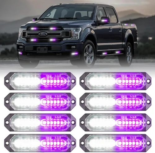 Miniatura 15 de 8 Piezas Luces Estroboscópicas de Emergencia de Montaje en Superficie Ámbar Blanco para Camiones, Barra de Luz Intermitente de Advertencia