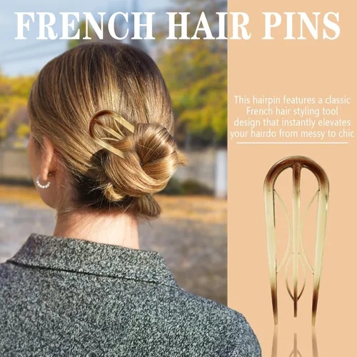 Miniatura 2 de 6 piezas de broches franceses para el cabello para mujer, broches franceses para el cabello con caparazón de tortuga, broches grandes para peinar